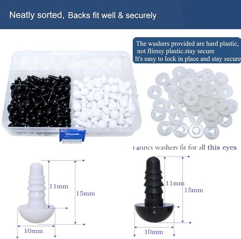 280Pcs Safety Eyes and Secure Washers - Thalinfayi 10mm Solid Plastic Safety Eyes Craft Eyes for Amigurumi Crochet, Animals Crafting Doll DIY Stuffies Working Supplies in Saudi Arabia