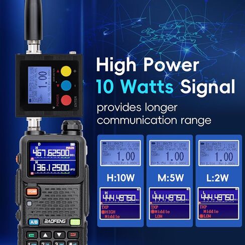 راديو BAOFENG 5RM 10W Ham المحمول، (4 قطع بطاريات) راديو طويل المدى في اتجاهين، نسخة التردد، طقس NOAA، ترقية أجهزة الاتصال اللاسلكي UV-5R مع هوائي TID-771&805s، ميكروفون مكبر صوت، كابل برمجة - قطعتان in Kuwait