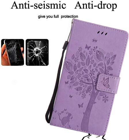for Samsung Galaxy A10e Wallet Case Screen Protector,Galaxy A10e PU Leather Protective Case Emboss Love Tree Cat Folio Magnetic Card Holder Kickstand Flip Case for Samsung Galaxy A10e Light Purple in Saudi Arabia