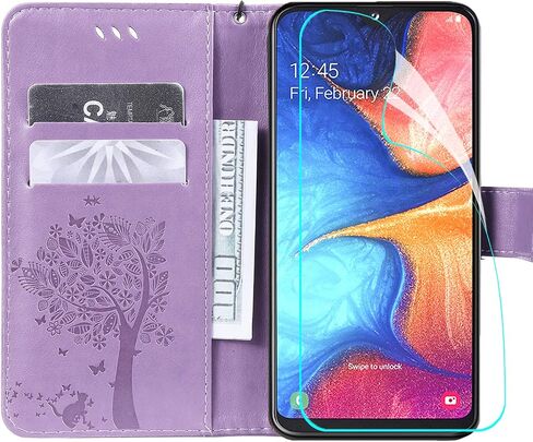 for Samsung Galaxy A10e Wallet Case Screen Protector,Galaxy A10e PU Leather Protective Case Emboss Love Tree Cat Folio Magnetic Card Holder Kickstand Flip Case for Samsung Galaxy A10e Light Purple in Saudi Arabia