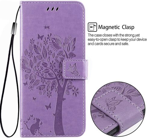 for Samsung Galaxy A10e Wallet Case Screen Protector,Galaxy A10e PU Leather Protective Case Emboss Love Tree Cat Folio Magnetic Card Holder Kickstand Flip Case for Samsung Galaxy A10e Light Purple in Saudi Arabia
