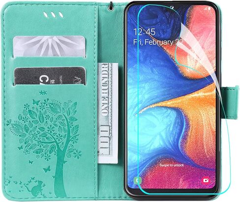 for Samsung Galaxy A10e Wallet Case Screen Protector,Galaxy A10e PU Leather Protective Case Emboss Love Tree Cat Folio Magnetic Card Holder Kickstand Flip Case for Samsung Galaxy A10e Light Purple in Kuwait