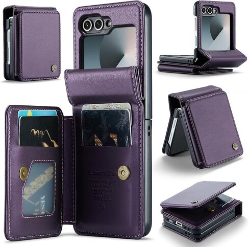 HAII for Samsung Galaxy Z Flip 6 Case, Women Men with RFID Blocking Hinge Protector Pu Leather Magnetic Closure Card Holder and Shockproof TPU (Black) in Kuwait