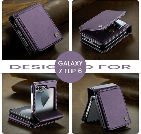 HAII for Samsung Galaxy Z Flip 6 Case, Women Men with RFID Blocking Hinge Protector Pu Leather Magnetic Closure Card Holder and Shockproof TPU (Black) in Kuwait