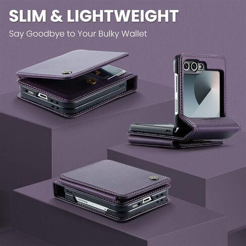 HAII for Samsung Galaxy Z Flip 6 Case, Women Men with RFID Blocking Hinge Protector Pu Leather Magnetic Closure Card Holder and Shockproof TPU (Black) in Kuwait