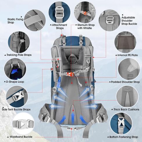 IGOLUMON 60L Hiking Backpack Waterproof Camping Backpack with Rain Cover Large Lightweight Backpacking Backpack for Men Women in Kuwait
