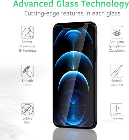 واقي شاشة من الزجاج المقوى الفاخر من TALK WORKS لهاتف iPhone 12/12 Pro وIPhone 13/13 Pro وIPhone 14 - يتضمن صينية التثبيت، مضاد للوهج، مقاوم للتشقق، رفيع للغاية (عبوة من 3 قطع) in Saudi Arabia