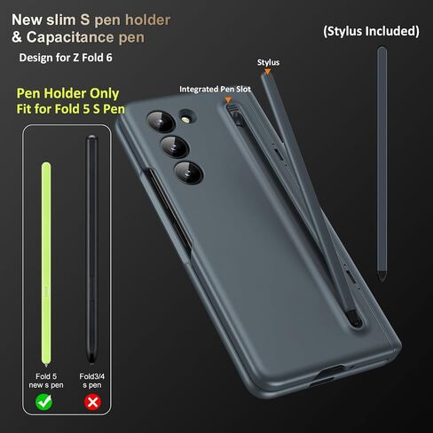 for Samsung Galaxy Z Fold 6 Case with New Slim S Pen (2024) Holder & Generic Stylus, Screen Protector, Hinge Protection & Camera Protection, Thin & Slim Stand Cover 5G 2024, Black in Saudi Arabia