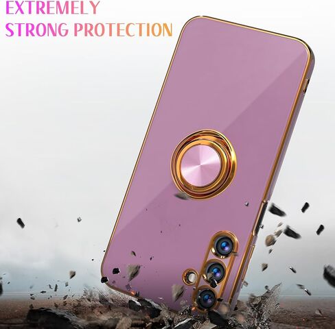 Samsung Galaxy A15 5G Case, Plated Gold Edge Soft TPU Slim Fit Cellular Phone Case, Purple, with Tempered Glass Screen Protector & Ring Magnetic Kickstand in Saudi Arabia