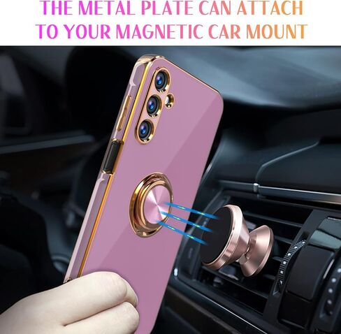 Samsung Galaxy A15 5G Case, Plated Gold Edge Soft TPU Slim Fit Cellular Phone Case, Purple, with Tempered Glass Screen Protector & Ring Magnetic Kickstand in Saudi Arabia