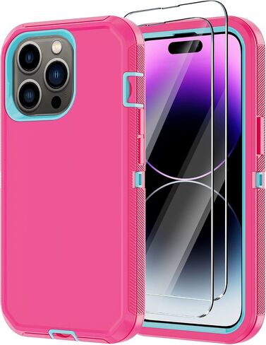 for iPhone 14 Pro Case with 2 Screen Protector,Full Body Shockproof Drop Protection Dust Proof Heavy Duty 3-Layer Rugged Durable Military Grade Cover for Apple iPhone 14 Pro 6.1" (Black) in Saudi Arabia