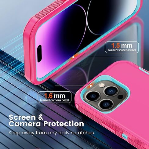 for iPhone 14 Pro Case with 2 Screen Protector,Full Body Shockproof Drop Protection Dust Proof Heavy Duty 3-Layer Rugged Durable Military Grade Cover for Apple iPhone 14 Pro 6.1" (Black) in Saudi Arabia