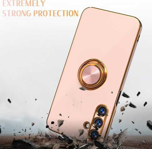 Samsung Galaxy A15 5G Case, Plated Gold Edge Soft TPU Slim Fit Cellular Phone Case, Purple, with Tempered Glass Screen Protector & Ring Magnetic Kickstand in Saudi Arabia