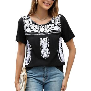 Mexican Shirts for Women Traditional Embroidered Tops Cinco De Mayo Fiesta Style Outfit
