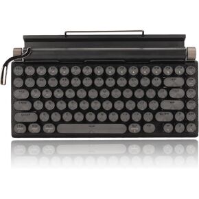 Retro Typewriter Keyboard, Typewriter Keyboard, RGB Retro Bluetooth Aesthetic Keyboard for PC Laptop Phone, Three Mode Connection (Black)