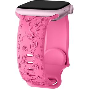 Floral Embossed Bands for Apple Watch Band 41mm 40mm 44mm 45mm 46mm 42mm 38mm 49mm for Women,Cute Flower iWatch Bands Rose Engraved Silicone Sport Strap for iWatch Series 10 9 8 7 6 5 4 3 2 SE Ultra