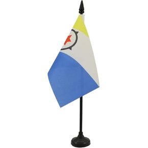 AZ FLAG Bonaire Table Flag 4'' x 6'' - Bonaire Desk Flag 15 x 10 cm - Black Plastic Stick and Base