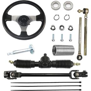 PRO BAT 300mm/11.8'' Steering Wheel Steel Kit 320mm/12.6'' Gear Rack Pinion Adjustable Shaft Set Replacement for 110cc Go Kart Golf Buggy UTV