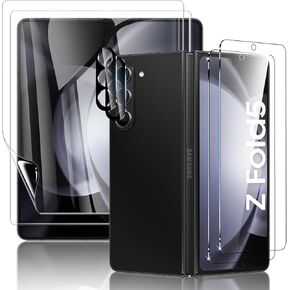 [6 Pack Samsung Galaxy Z Fold 5 Screen Protector, Front Tempered Glass Screen Protector + Inner TPU Screen Protector + Tempered Glass Camera Lens Protector