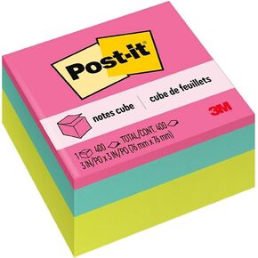 Post-it® Notes Cube, 400 Total Notes, 3" x 3", Bright Colors