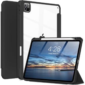 for ipad pro 11 inch case 4th/3rd/2nd Generation 2022/2021/2020 with Clear Transparent Back and Hybrid Slim Shockproof Cover [Built-in Pencil Holder, Support Auto Sleep/Wake], Pink