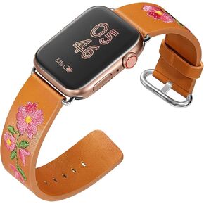 Leather Watch Bands for Apple Watch 44mm 38mm 40mm 41mm 42mm 45mm 49mm Personality Embroidery Elegant Wristbands For iWatch Series 8 7 6 5 4 3 2 1 se Ultra Band Women Girl Lady