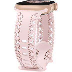 Acrbiutu Silicone Bands Compatible with Apple Watch 38mm 40mm 41mm 42mm 44mm 45mm 49mm Women, Breathable Heart-Shaped Lace Sport Strap for iWatch Series 9/8/7/6/5/4/3/2/1 Ultra SE, Smoke Violet