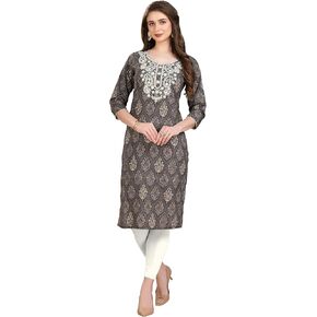 ladyline Chikankari Embroidered Cotton Tunic Kurti Ethnic Printed Indian Kurta Top
