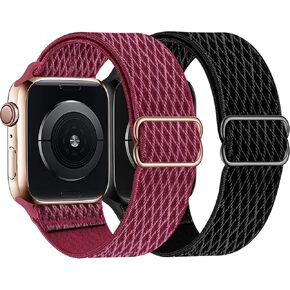 Lopnord for Apple Watch Band 38mm 40mm 41mm 42mm 44mm 45mm, Stretchy Nylon Solo Loop Band Compatible with iWatch Apple Watch Series 8 7 6 5 4 3 2 1 SE Women Men, Adjustable 2 Pack Elastics Strap