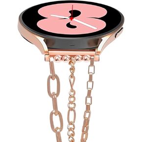 MORWLAT Chain Bracelet Compatible for Samsung Galaxy Watch 6/5 Band/Samsung Watch 4 Bands/Galaxy Watch 4 Band 40mm 44mm, 20mm Women Fashion Slim Jewelry Metal Chain Bracelets For Samsung Watch 5 Bands/Galaxy Active 2 (Paper Clip Link/Rose Gold)