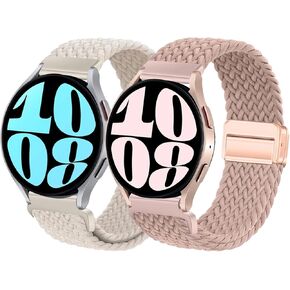 Braided Bands for Samsung Galaxy Watch 7/6/5/4/FE Band 40mm 44mm/Galaxy Watch 6/4 Classic Bands 47mm 43mm 46mm 42mm/Watch 5 pro 45mm/3 41mm/Active 2 Women/Men,20mm Stretchy Nylon Magnetic Sport Strap