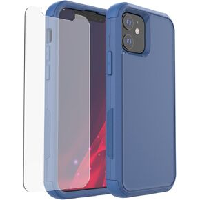 Heavy Duty Case for iPhone 12/12 Pro, 3-Layers Military Grade Drop Protection Phone Case [Tempered Glass Screen Protector] Shockproof Rugged Case Cover for iPhone 12/12 Pro 6.1 Inch - Black