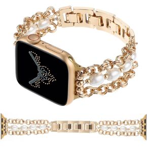 Pearl Beaded Bracelet Compatible with Apple Watch Band 38mm 40mm 41mm 42mm 44mm 45mm 49mm,Jewelry Wristband Stylish Chain Cute Strap for iWatch Series 9 8 7 6 5 4 3 2 1 SE Ultra for Women