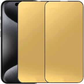 2 Pack Anti-Blue Tempered Glass Mirror Screen Protector Film for iPhone 15 Pro, 6.1 inch 9H Hardness Anti-scratch Full Covered (Gold)