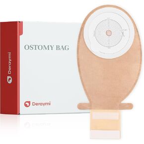 DERAYMI 20-Pack Colostomy Bags with Clamp Closure, One-Piece Ostomy Drainable Pouches System with Double-Chassis, Ostomy Supplies Bags for Ileostomy Stoma Care Cut-to-Fit 20-65mm