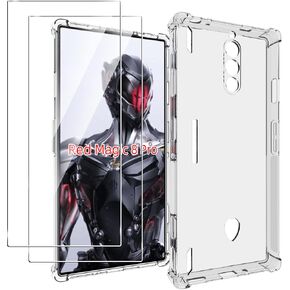 for ZTE Nubia Red Magic 8 Pro Case with Screen Protector (2-Pack), HD Scratch Resistance 9H Tempered Glass,Transparent TPU Shock-Absorption Flexible