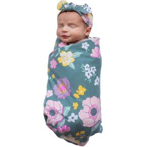 Baby Be Mine Newborn Baby Swaddle Blanket with Matching Knotted Hat (Rose)