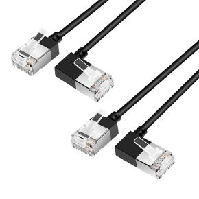 25ft Ultra Thin 90°Rightward Angle Cat6 Ethernet Cable (2-Pack).Cat 6a LAN Cords Compatible with Computers and Networks(Black)
