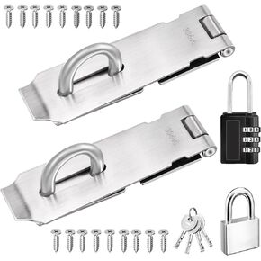 2PCS Door Locks Hasp Latch, 5 Inch Stainless Steel Safety Door Latches, Extra Thick Padlock Hasp, with Screws, Padlock and Combination Lock.