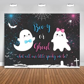 Mocsicka Halloween Gender Reveal Backdrop Booy or Ghoul Gender Reveal Background Halloween Ghost Gender Reveal Party Cake Table Decoration Banner Photo Booth Props (7x5ft) in Kuwait