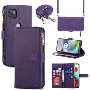 Jaorty for Motorola Moto One 5G Ace 2021 Wallet Case for Women Men with Card Holder,Moto G 5G 2020 Crossbody Phone Cases with Strap Shoulder Lanyard,Zipper Pocket PU Leather Purse,Burgundy