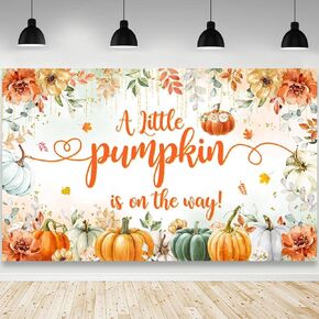 Pumpkin Baby Shower Backdrop A Little Pumpkin is On The Way Baby Shower Photography Background Fall Pumpkin Floral Maples Baby Shower Party Decorations Photo Booth Props 70.8 x 43.3 inch