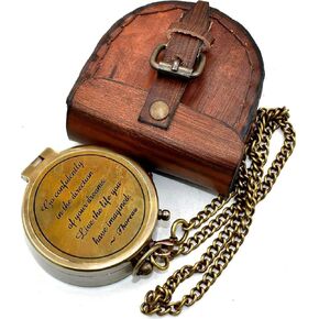 Go Confidently The Golden Compass for Hiking Backpacking- Orienteering Compass with Leather Carry Case, Chain & Engraved Slogan - Kids Compass for Map Reading Camping Hunting and Outdoor Activities