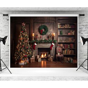 Kate 10×6.5ft Christmas Bell Tree Photo Backdrop Wooden Floor Fireplace Gift Decoration Xmas Photography Background Family Party New Year for Christmas Photographer Studio Props