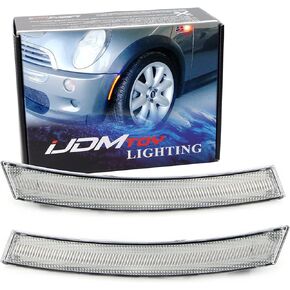 iJDMTOY (عدستين مدخنتين مجموعة مصابيح LED أمامية كاملة من العنبر، متوافقة مع 2002-08 Mini Cooper 1st Gen R50 R52 R53، استبدل العلامات الجانبية الكهرمانية OEM