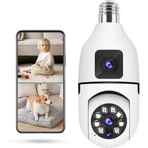 1080P Light Bulb Security Camera, 2.4GHz Wireless Binocular Bulb Camera, 360° Motion Detection Cameras for Home Security, Full-Color Night Vision, Auto Tracking, Siren Alarm, 24/7 Recording (White)