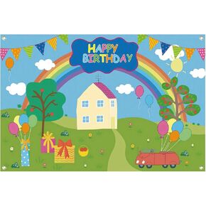 7x5ft Happy Birthday Backdrop for Girl Boy Durable Fabric Pig Theme Birthday Backdrop for Girls Cartoon Ferris Wheel Baby Shower Backdrop Decorations Photo Studio Photography Background