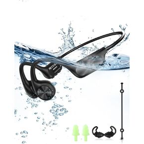 سماعات رأس WalkerFit مفتوحة الأذن، مقاومة للماء بدرجة IPX8 مع وضع MP3 بسعة 32 جيجابايت للسباحة تحت الماء، سماعة بلوتوث لاسلكية 5.3 مقاومة للعرق مع ميكروفون لركوب الدراجات والقيادة والجري