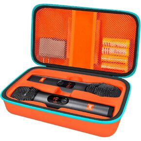 Wireless Microphone Case Compatible with JBL Wireless Two Microphone System, Portable Handheld Dual Mic Travel Storage Bag for Singing or Karaoke for Receivers, Adapters, AA Batteries - Black