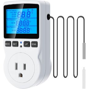 Plug in Thermostat Temperature Controller, Digital Thermostat Controlled Outlet Plug Heating Cooling Control, Temperature Controlled Outlet 5 Modes, Countdown Timer, Celsius Fahrenheit（TC819）